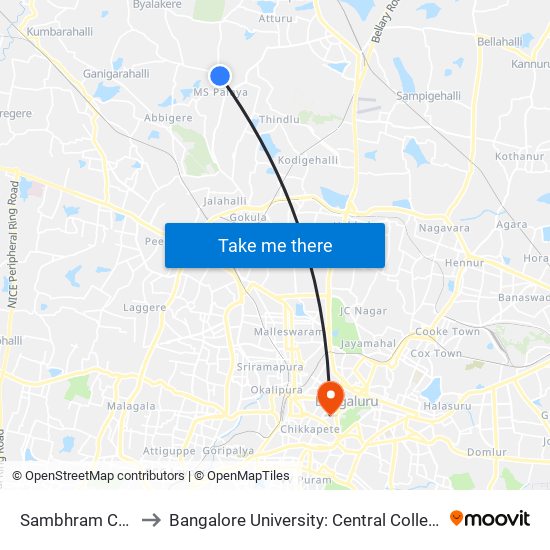 Sambhram College to Bangalore University: Central College Campus map