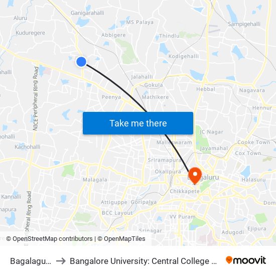 Bagalagunte to Bangalore University: Central College Campus map