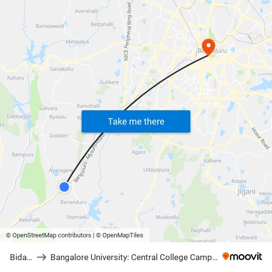 Bidadi to Bangalore University: Central College Campus map