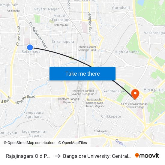 Rajajinagara Old Police Station to Bangalore University: Central College Campus map