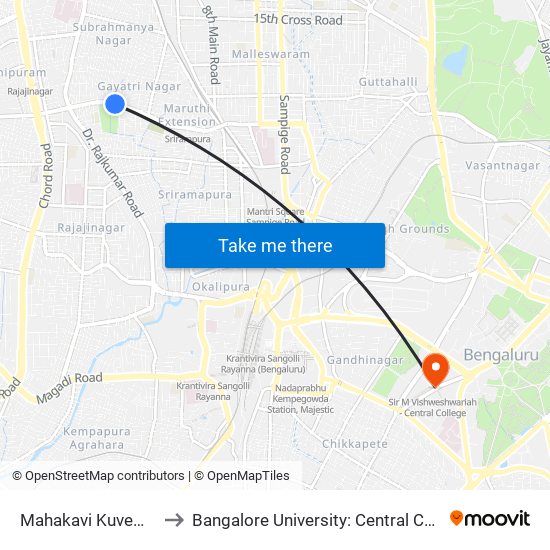 Mahakavi Kuvempu Road to Bangalore University: Central College Campus map