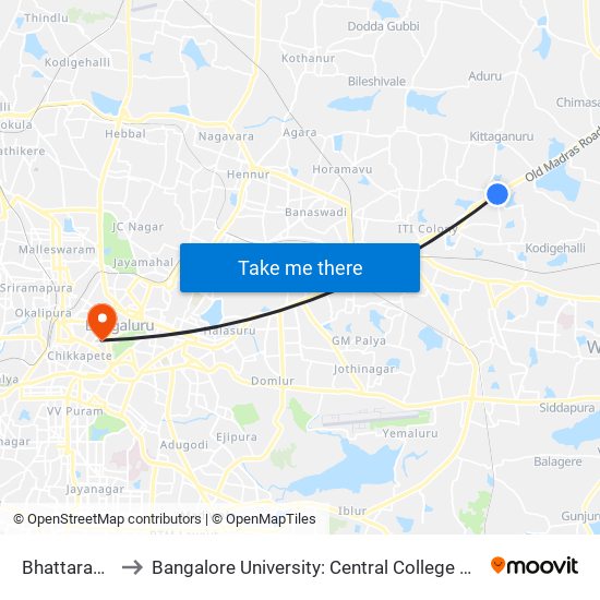 Bhattarahalli to Bangalore University: Central College Campus map