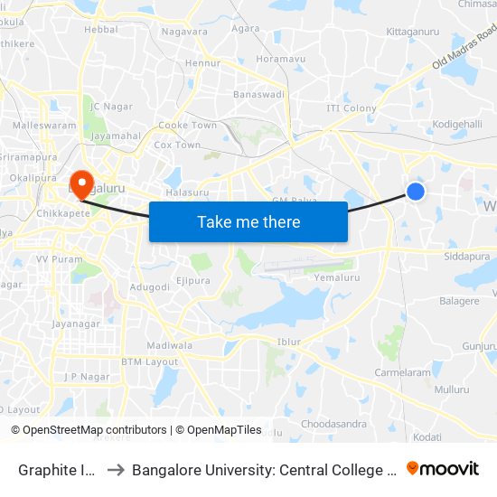 Graphite India to Bangalore University: Central College Campus map