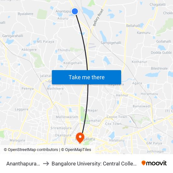 Ananthapura Gate to Bangalore University: Central College Campus map