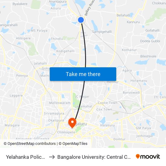 Yelahanka Police Station to Bangalore University: Central College Campus map