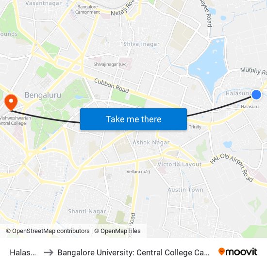 Halasuru to Bangalore University: Central College Campus map