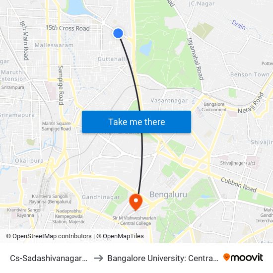 Cs-Sadashivanagara Indian Bank to Bangalore University: Central College Campus map