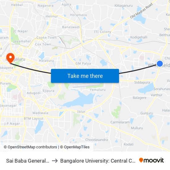 Sai Baba General Hospital to Bangalore University: Central College Campus map