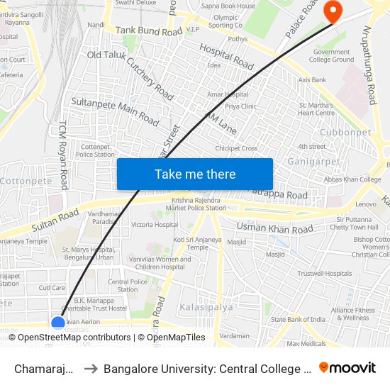 Chamarajapet to Bangalore University: Central College Campus map