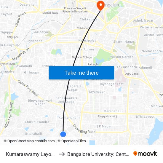 Kumaraswamy Layout Police Station to Bangalore University: Central College Campus map