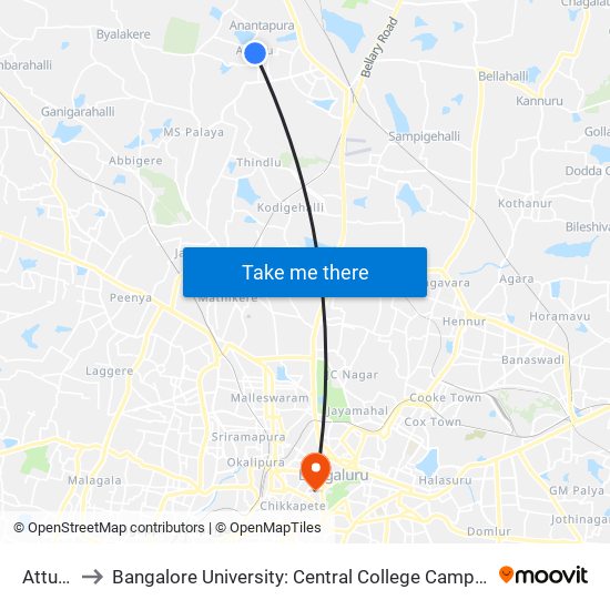 Atturu to Bangalore University: Central College Campus map