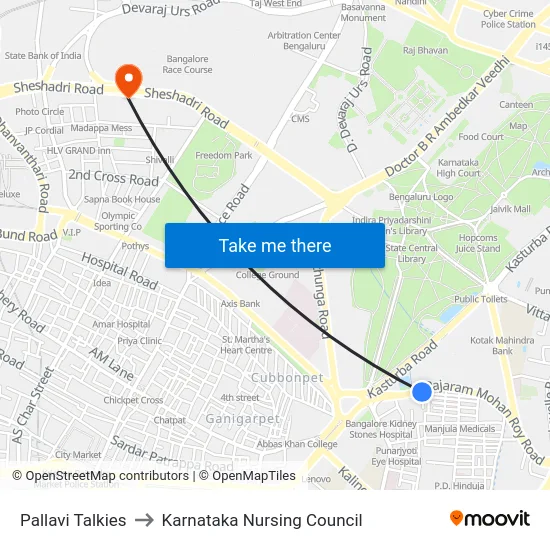 Pallavi Talkies to Karnataka Nursing Council map