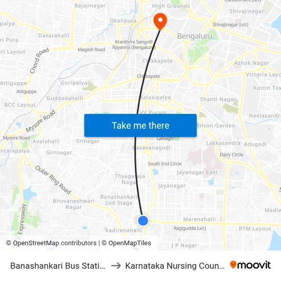 Banashankari Bus Station to Karnataka Nursing Council map