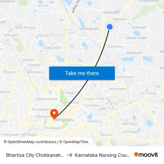 Bhartiya City Chokkanahalli to Karnataka Nursing Council map
