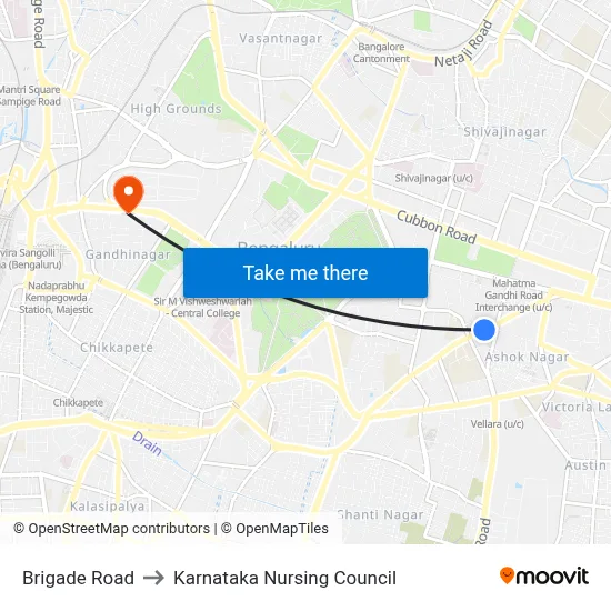 Brigade Road to Karnataka Nursing Council map