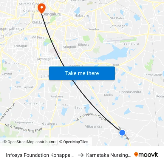 Infosys Foundation Konappana Agrahara to Karnataka Nursing Council map