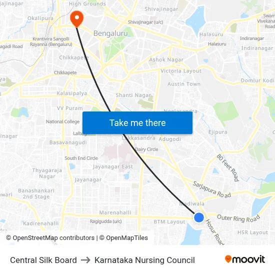 Central Silk Board to Karnataka Nursing Council map