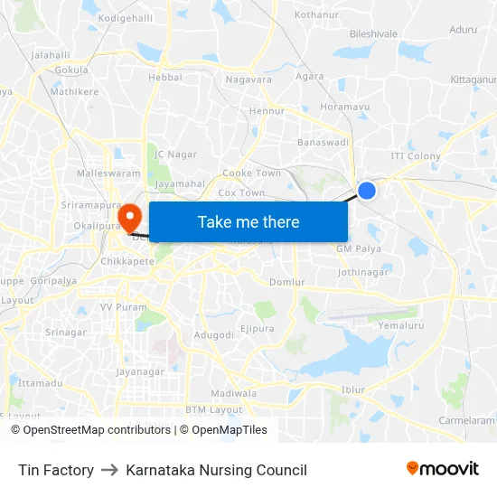 Tin Factory to Karnataka Nursing Council map