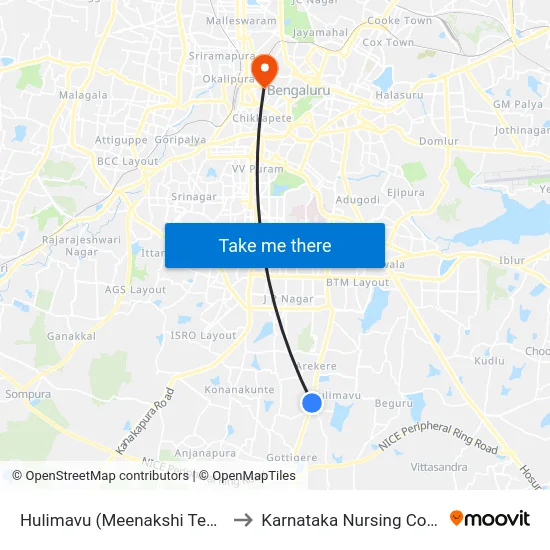 Hulimavu (Meenakshi Temple) to Karnataka Nursing Council map