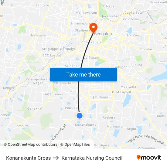 Konanakunte Cross to Karnataka Nursing Council map
