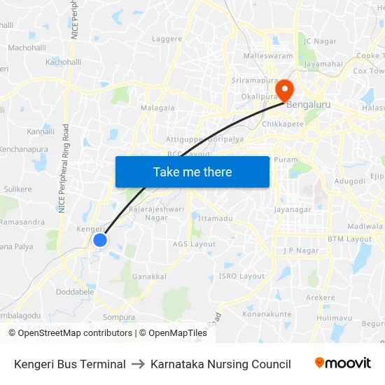 Kengeri Bus Terminal to Karnataka Nursing Council map