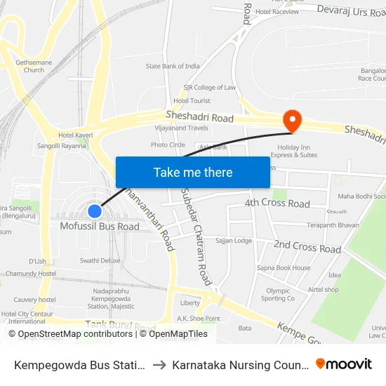 Kempegowda Bus Station to Karnataka Nursing Council map