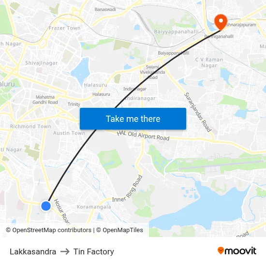 Lakkasandra to Tin Factory map