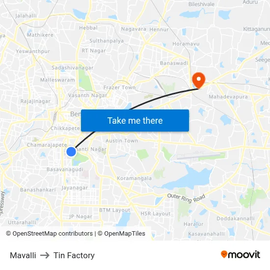 Mavalli to Tin Factory map