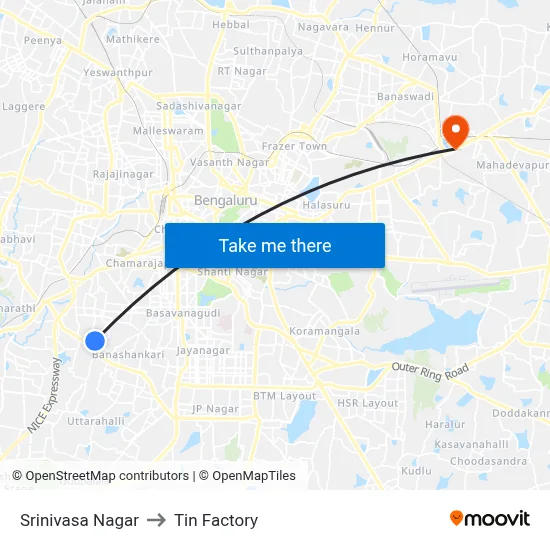 Srinivasa Nagar to Tin Factory map