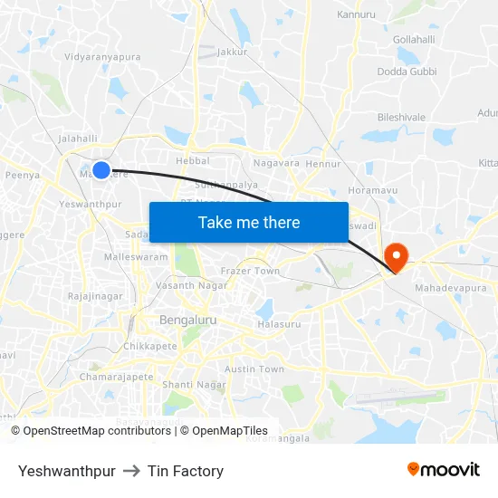 Yeshwanthpur to Tin Factory map