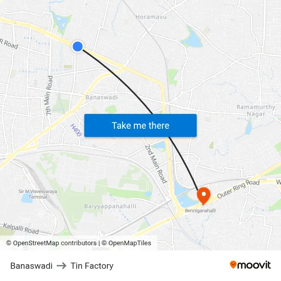 Banaswadi to Tin Factory map
