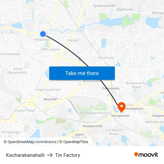 Kacharakanahalli to Tin Factory map