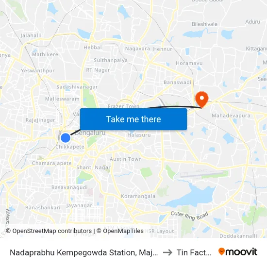 नडप्रभु केम्पेगौड़ा स्टेशन, मजेस्टिक to टिन फैक्ट्री map