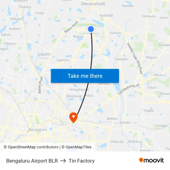 Bengaluru Airport BLR to Tin Factory map