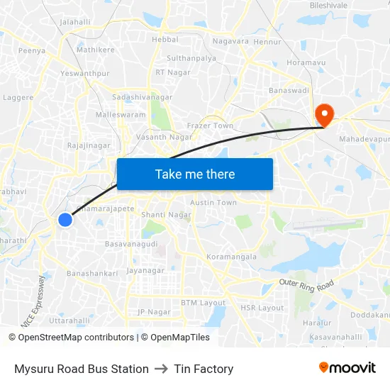 Mysuru Road Bus Station to Tin Factory map