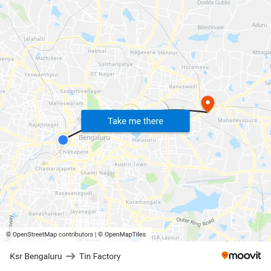 Ksr Bengaluru to Tin Factory map