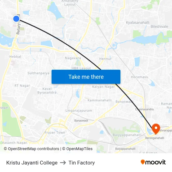 Kristu Jayanti College to Tin Factory map