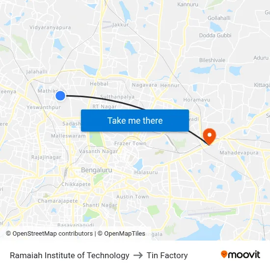 Ramaiah Institute of Technology to Tin Factory map