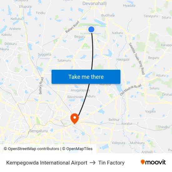 Kempegowda International Airport to Tin Factory map