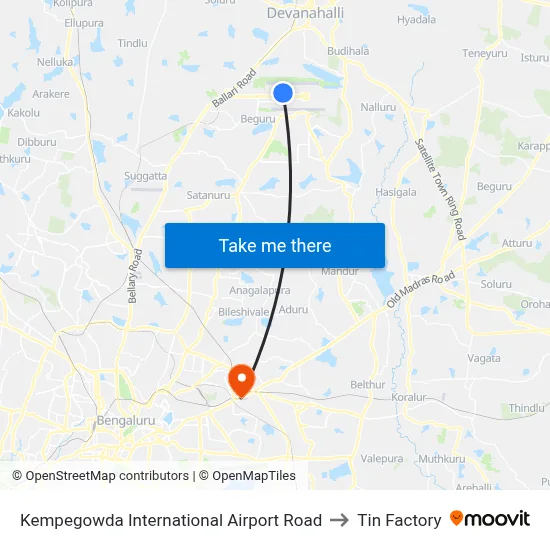 Kempegowda International Airport Road to Tin Factory map
