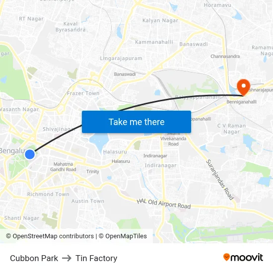 कुब्बन पार्क to टिन फैक्ट्री map