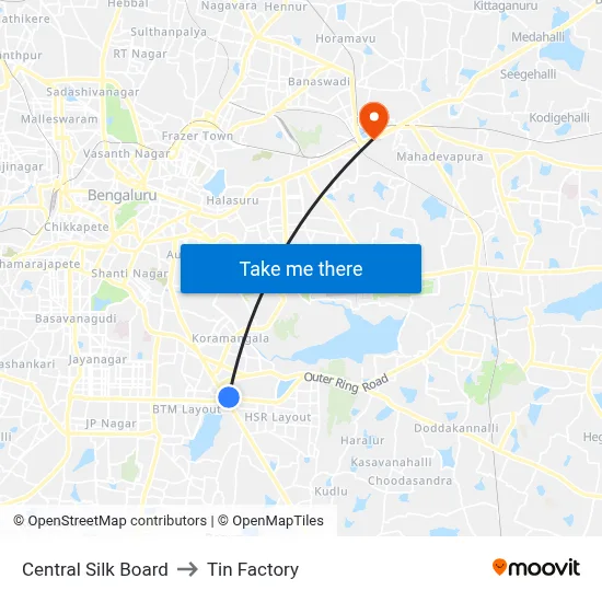 Central Silk Board to Tin Factory map