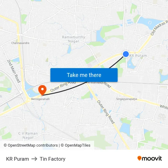 KR Puram to Tin Factory map