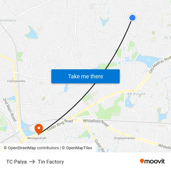 TC Palya to Tin Factory map