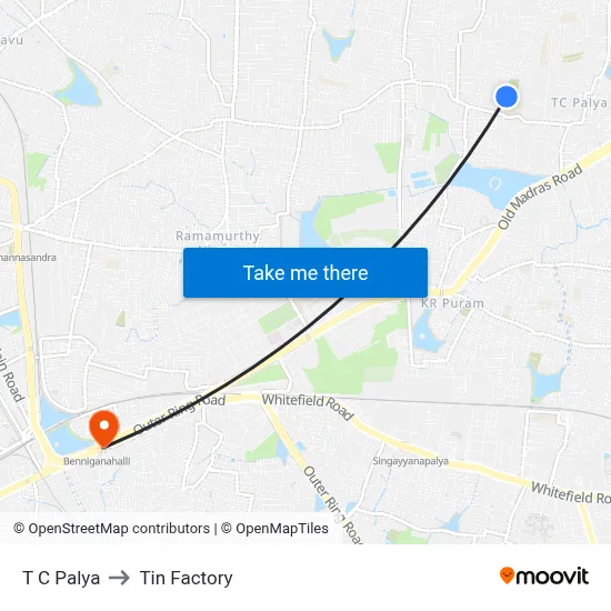 T C Palya to Tin Factory map