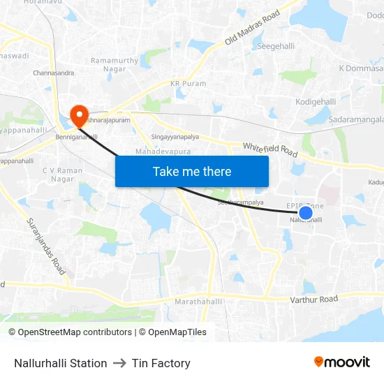 Nallurhalli Station to Tin Factory map