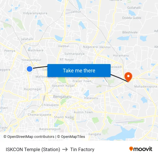 ISKCON Temple (Station) to Tin Factory map