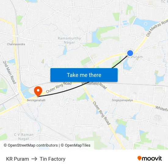 KR Puram to Tin Factory map