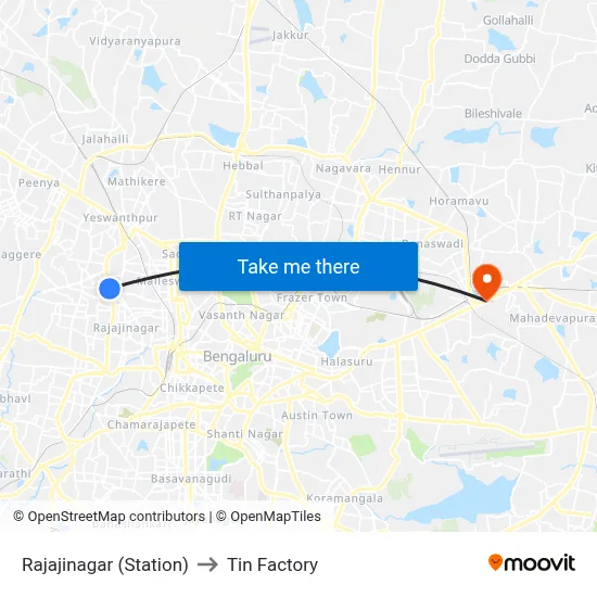 Rajajinagar (Station) to Tin Factory map