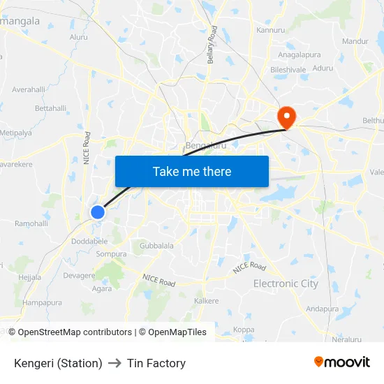 Kengeri (Station) to Tin Factory map